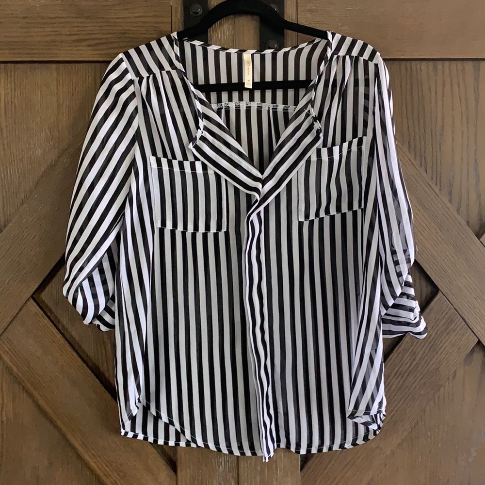 Black and White Strapped Blouse